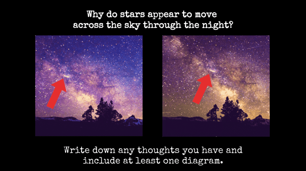 Two pictures of the night sky that show stars that appear to move across the sky over time