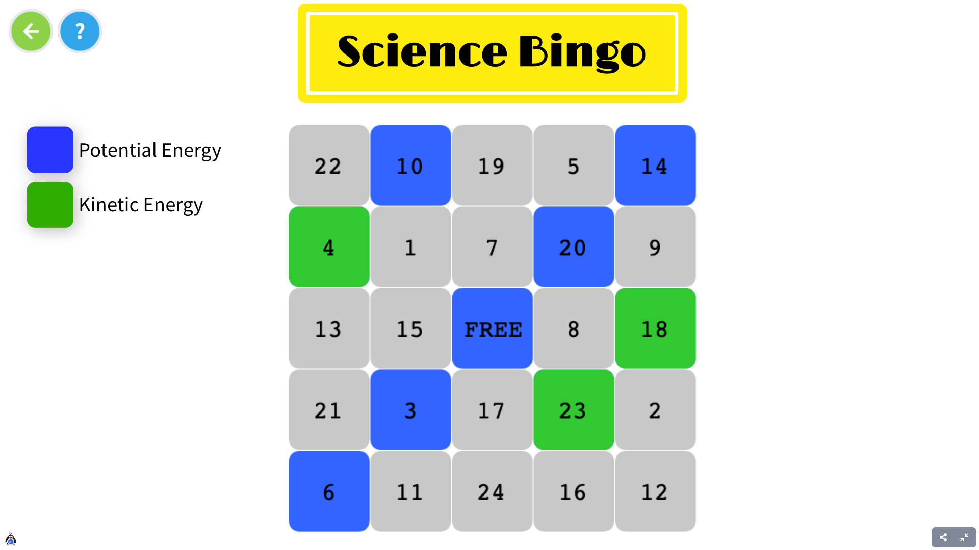 Bingo: Potential vs. Kinetic Energy