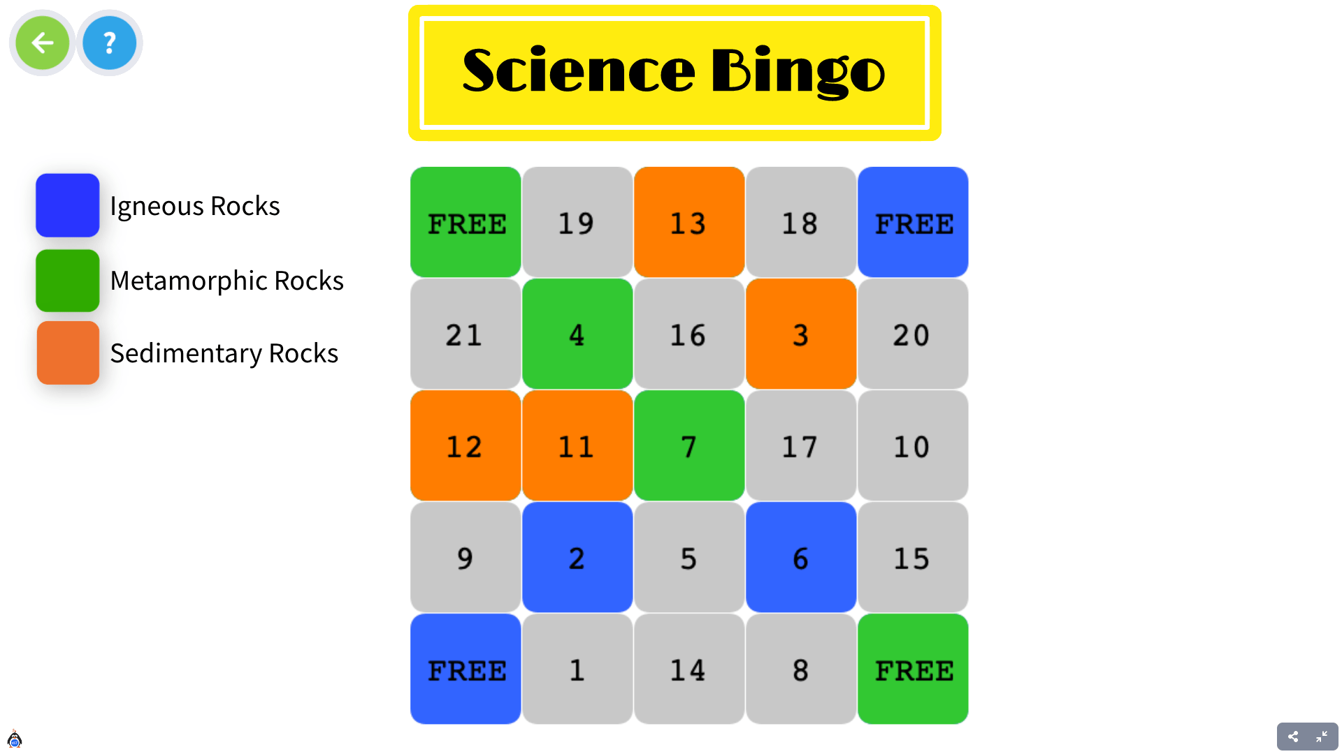 Bingo: Igneous, Metamorphic, Sedimentary Rocks