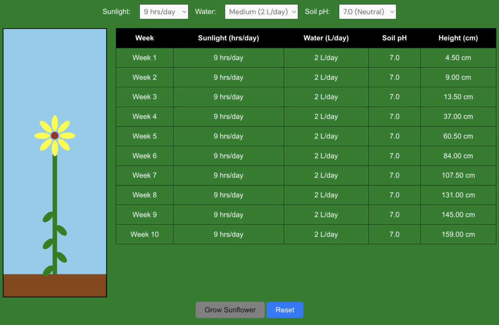 Sunflower Growth simulation