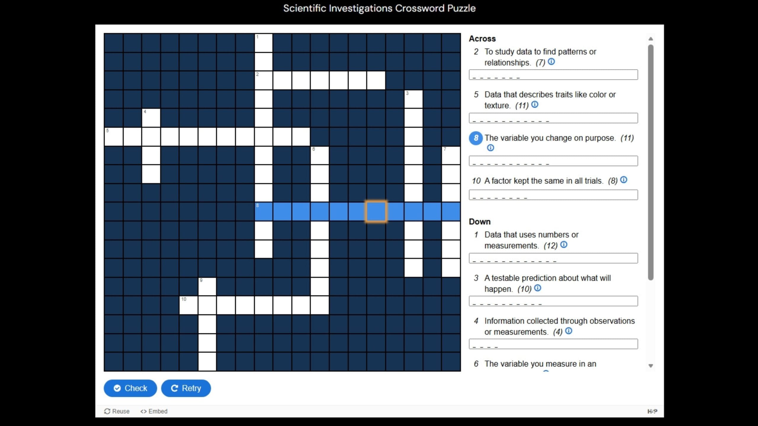 Scientific Investigations Crossword