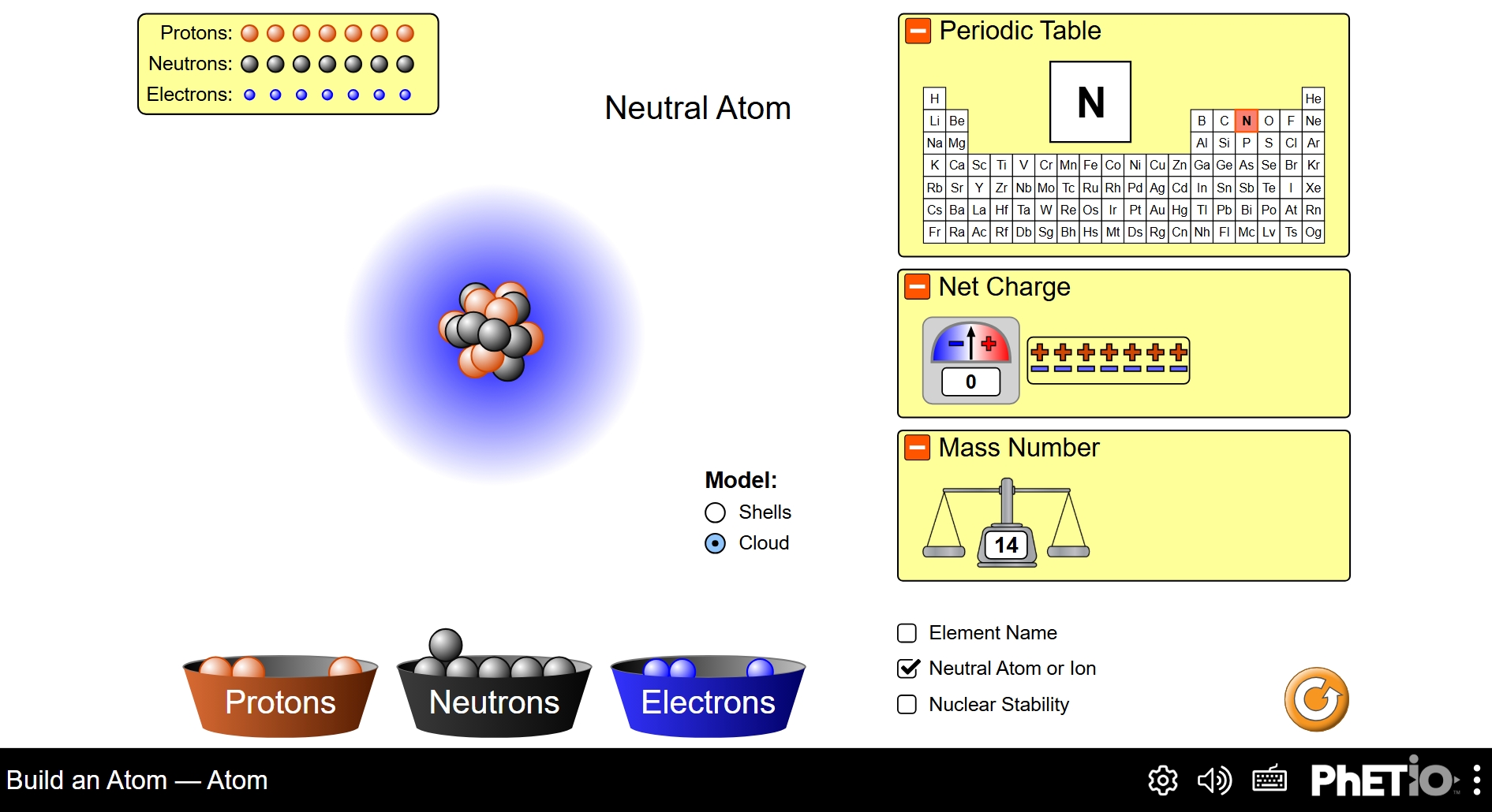 Build an Atom PhET simulation screenshot