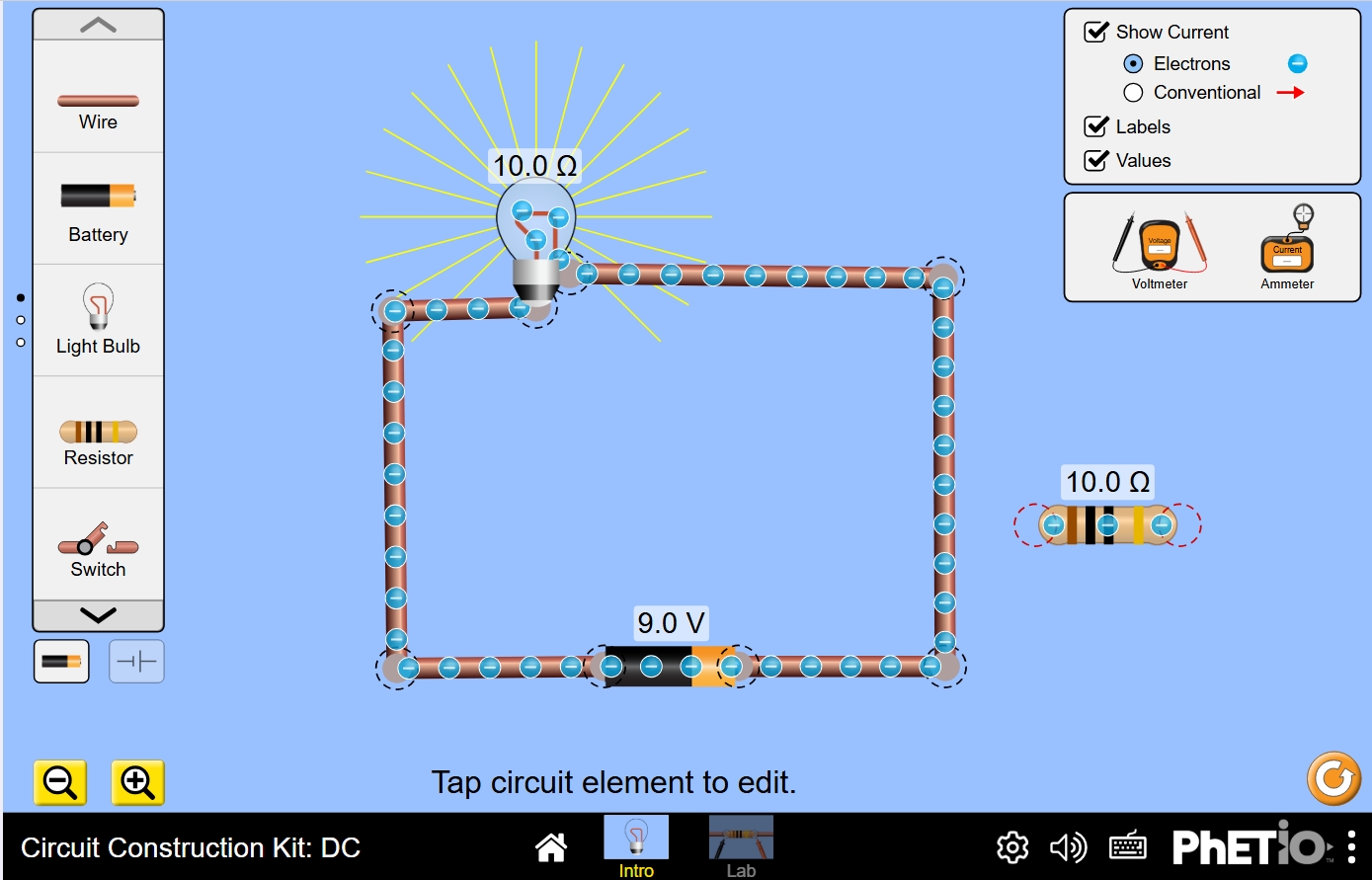 Circuit Construction Kit: DC PhET simulation screenshot