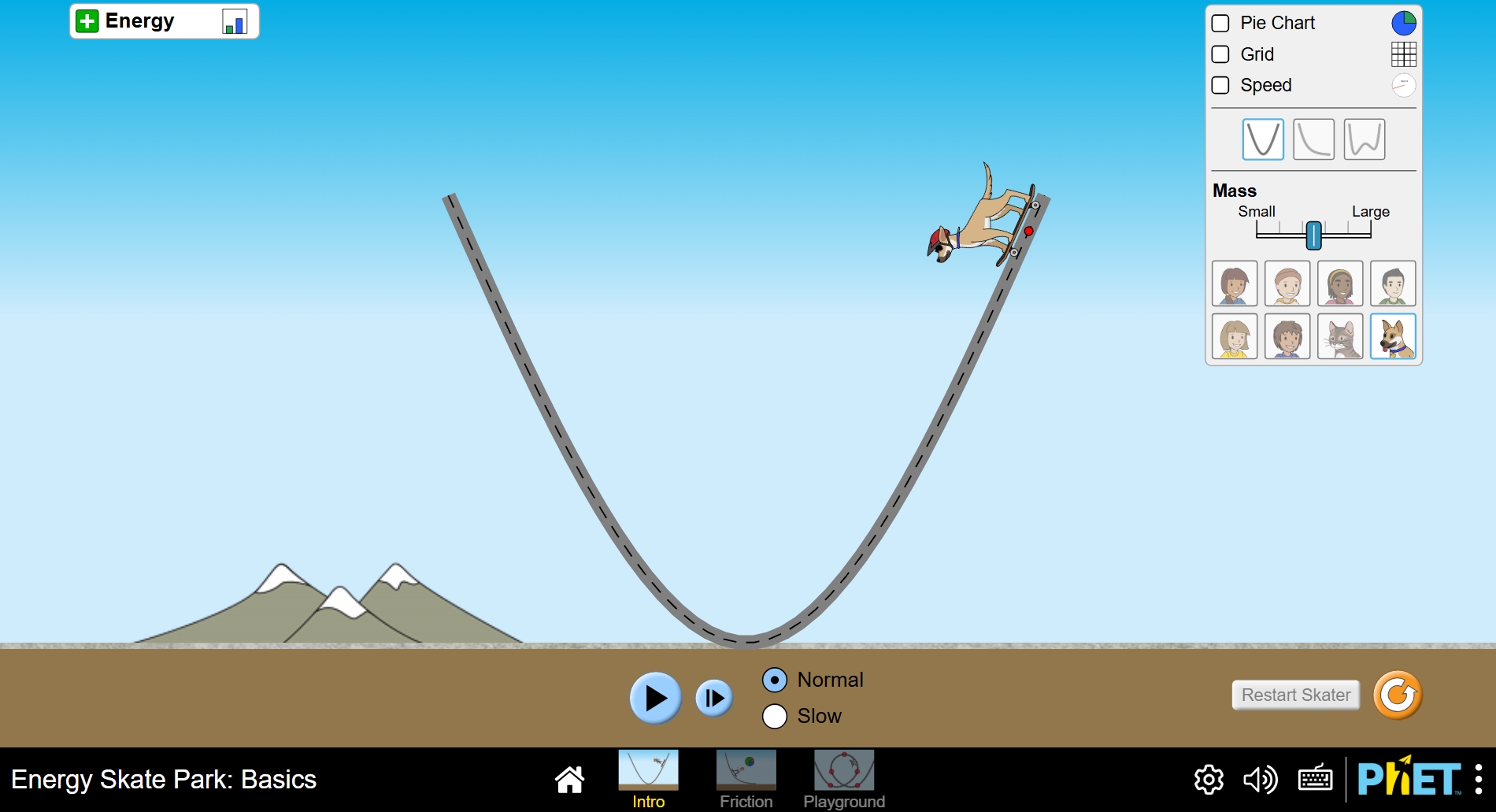 Energy Skate Park: Basics PhET simulation screenshot
