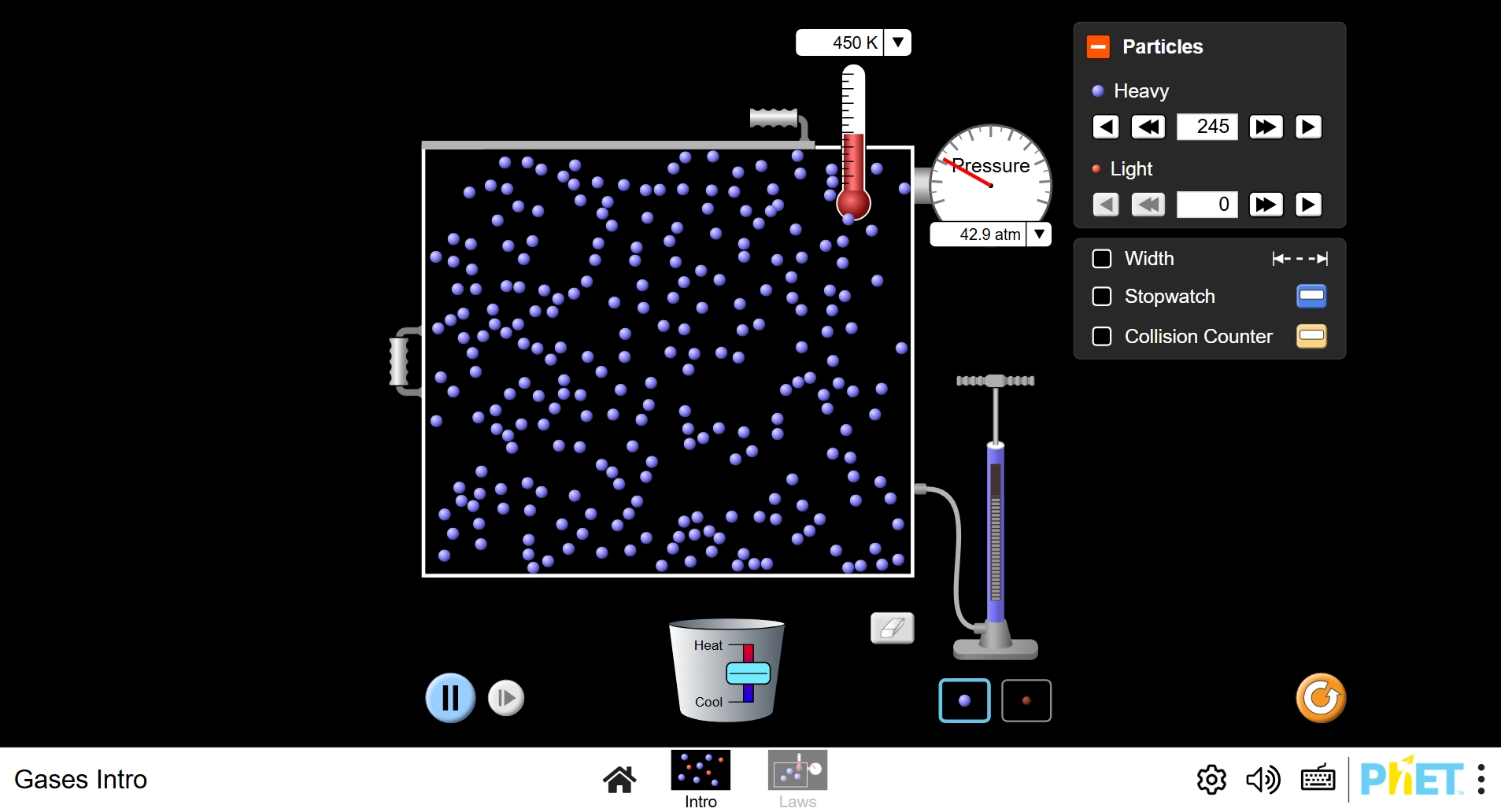 Gases Intro PhET simulation screenshot