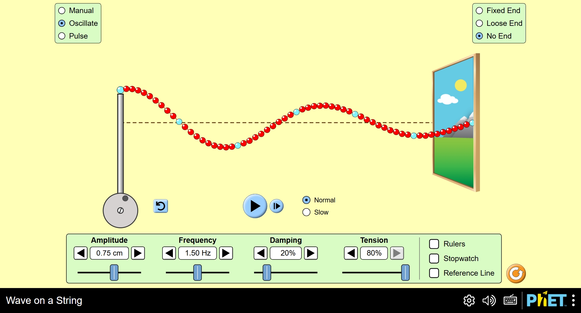 Wave on a String PhET simulation screenshot