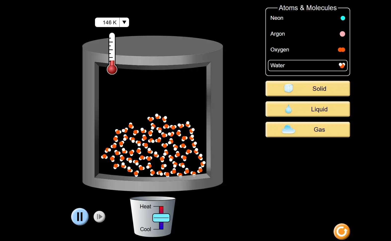 States of Matter: Basics PhET simulation screenshot